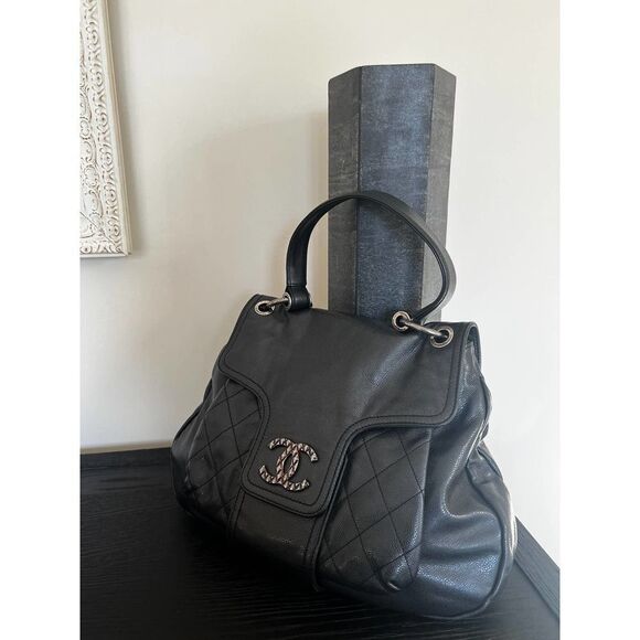 CHANEL Black Glazed Caviar Coco Rider Flap Shoulder Bag With Strap - Picture 14 of 16